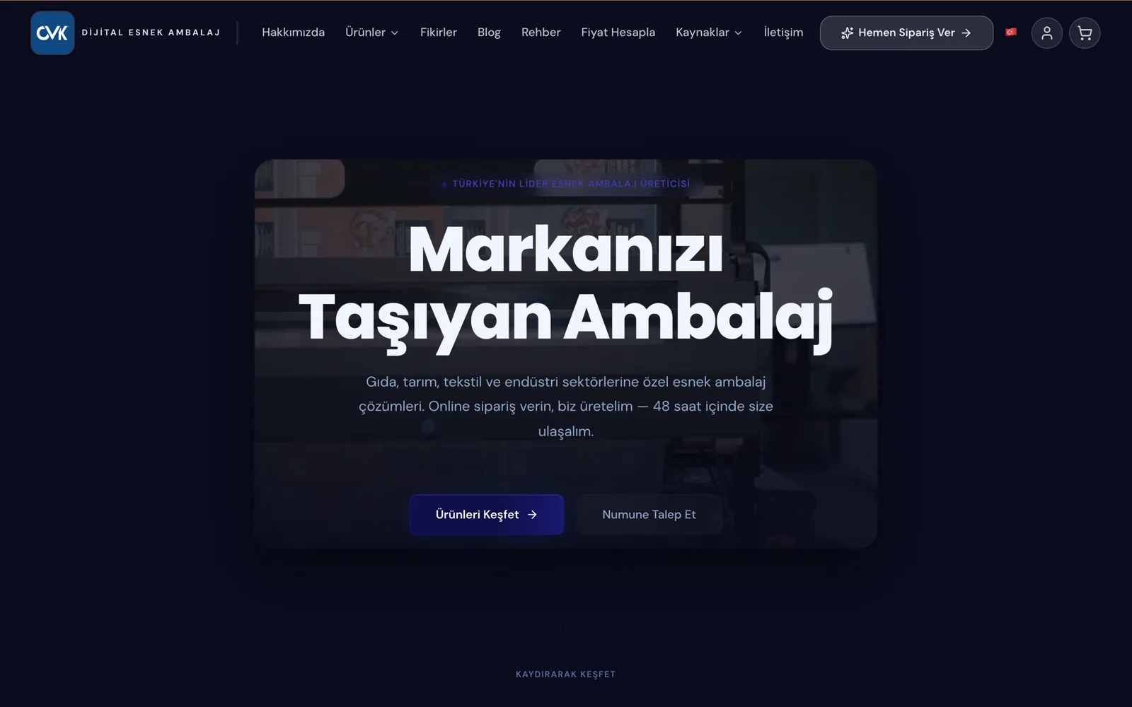 cvkdijital.com ana sayfası, masaüstü görünümü.